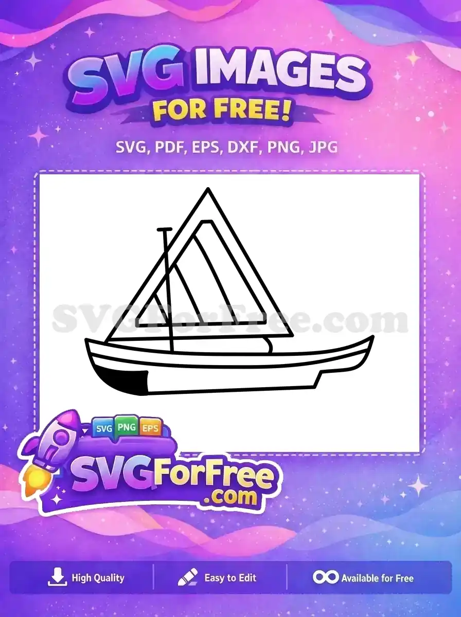 A free, minimalist outline SVG of a classic sailboat, ideal for various design projects, emphasizing its clean, nautical appeal.