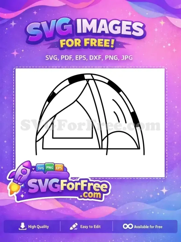 A free black and white line art SVG of a modern dome tent, featuring abstract lines. Ideal for free camping designs.