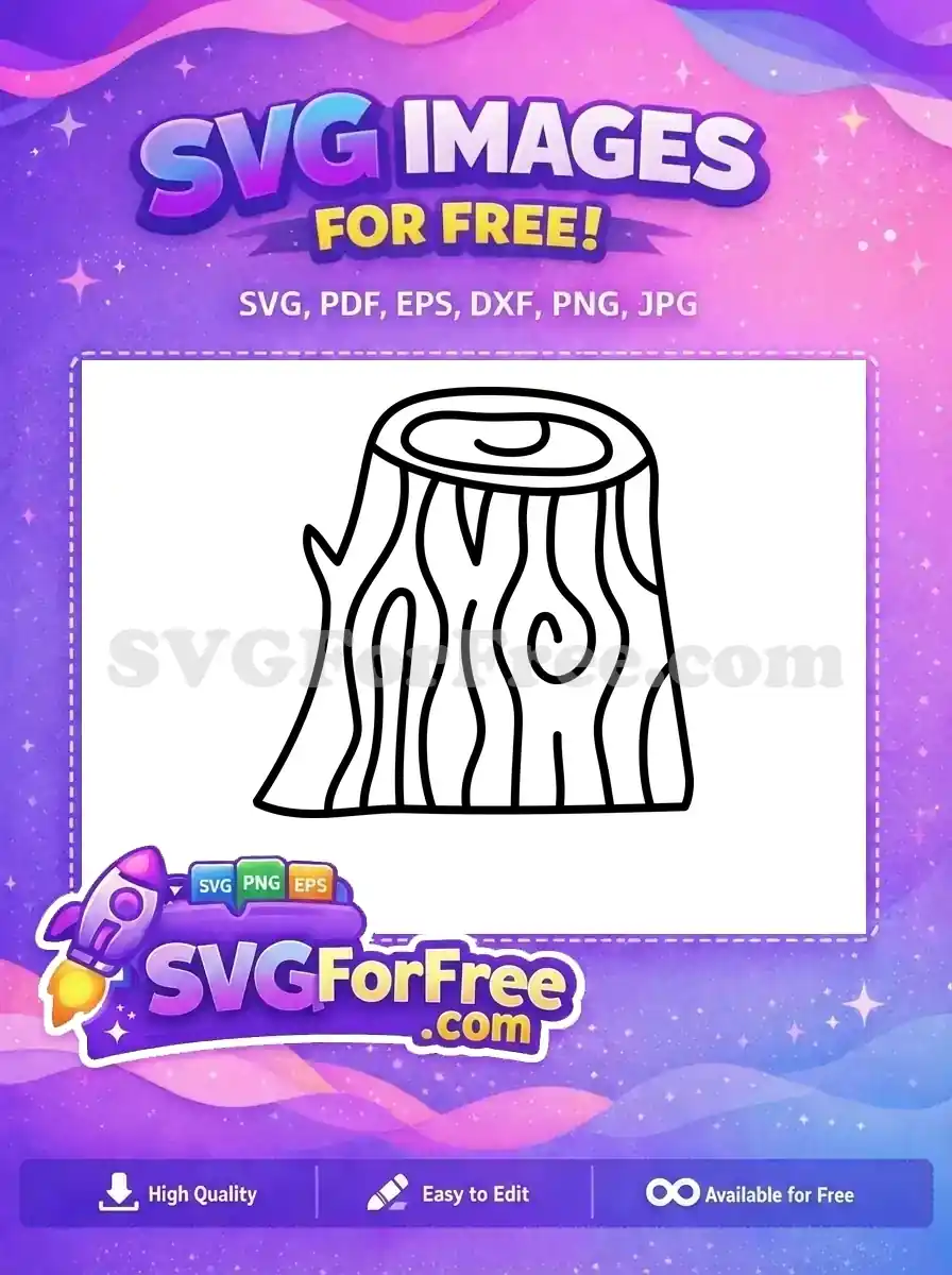 A free, rustic hand-drawn tree stump outline, showcasing natural wood grain. This free SVG is ideal for nature-themed crafts.