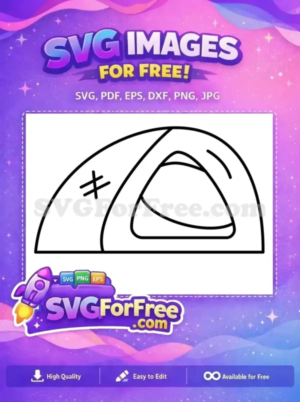 Free Camping Tent Icon: Simple Outdoor Adventure Design A clean, free line art SVG of a camping tent, featuring a simple arched structure and a clear entrance. Ideal for free outdoor projects.