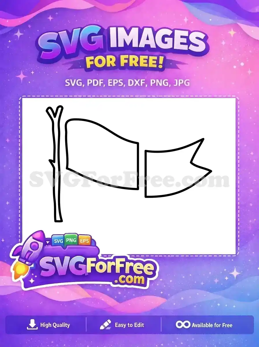 A free outline SVG of a simple waving banner flag on a stick, ready for customization in your creative projects.
