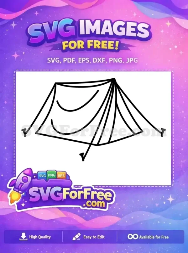 A free minimalist line art SVG of a classic camping tent, perfect for outdoor-themed crafts and digital designs. Get this free vector now!