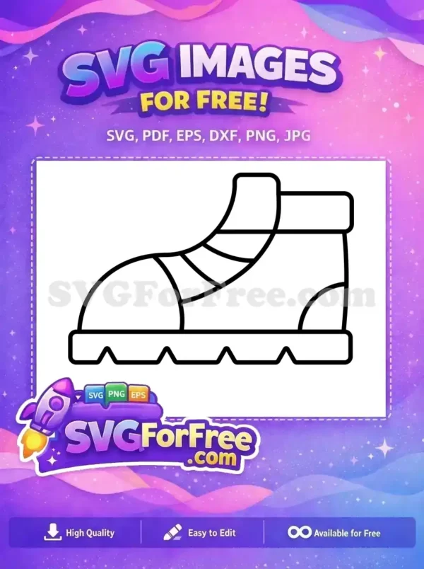 A free outline icon of a sturdy work or hiking boot with a thick sole and high ankle. Perfect for any free design project.