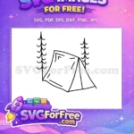 Free Camping Tent Outline Free Pine Trees Doodle Outdoor Free SVG - Instant Download