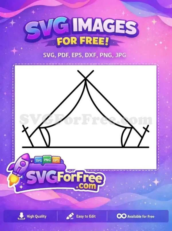 A stylized free SVG outline of a classic camping tent or teepee, featuring clean, bold lines against a white background. This free design is perfect for various creative uses.
