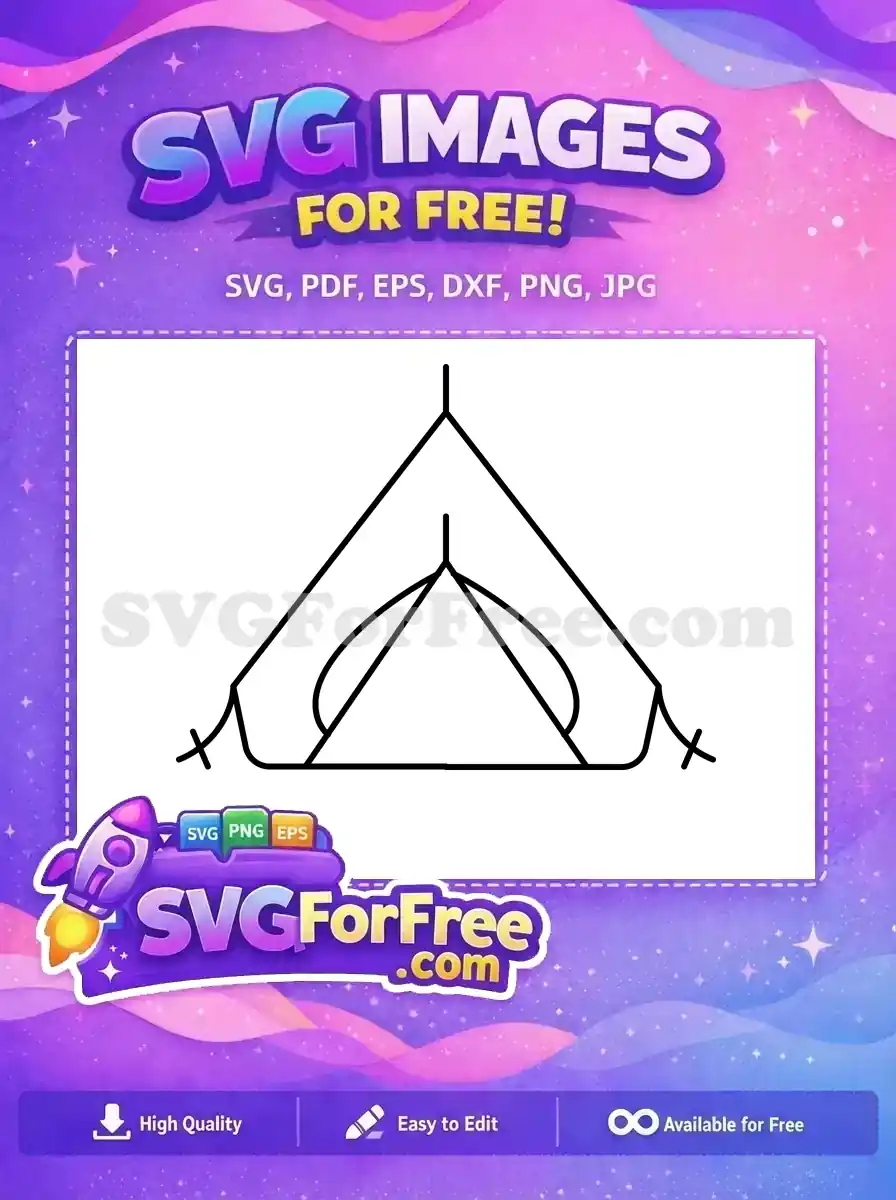 A crisp black line art icon of a simple camping tent or teepee, emphasizing this is a free design, perfect for outdoor themes.