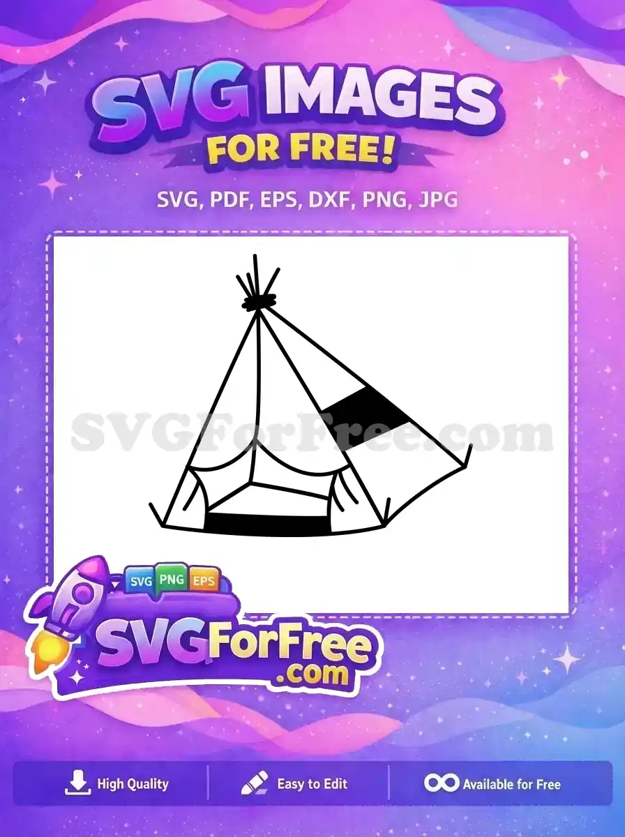 A free minimalist teepee SVG design, featuring simple black outlines and rustic charm. Ideal for various free craft projects.