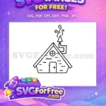 Free Rustic Cabin Outline Free Smoking Chimney Swirls Camping Adventure Free SVG - Instant Download
