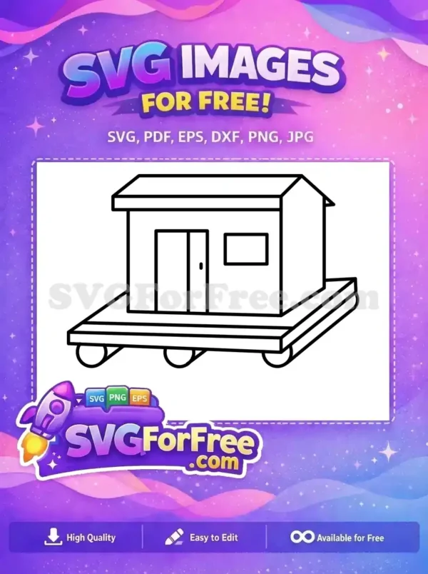 A free line art SVG of a charming houseboat or floating home, perfect for marine-themed free design projects. Download today!