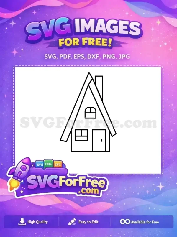 A minimalist outline drawing of a cozy house with a triangular roof and chimney. This free house SVG icon is ideal for web or print.