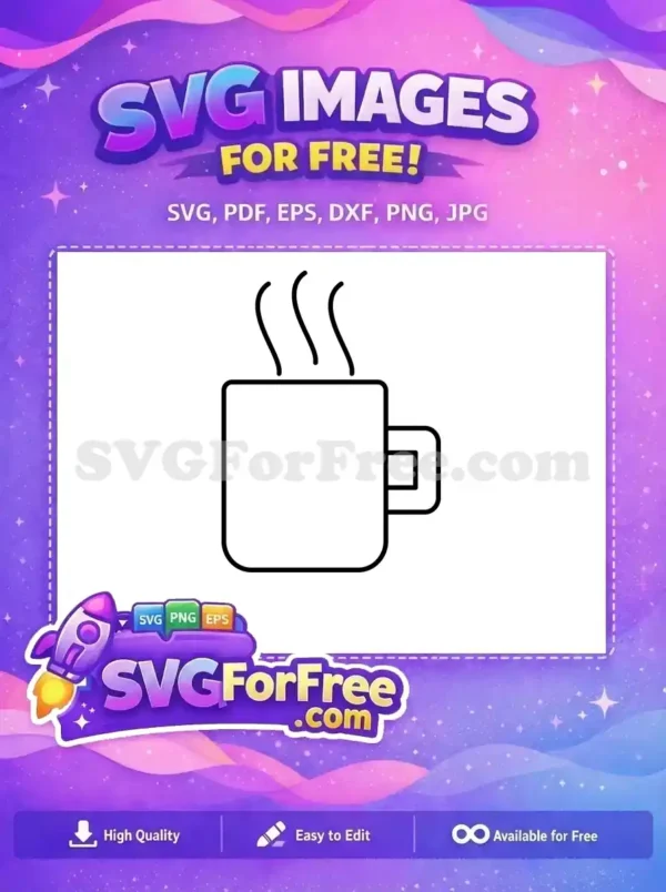 Free Steaming Mug Icon – Your Go-To Hot Drink Free Design A minimalist outline of a steaming mug, representing a hot beverage. This free SVG design is perfect for any project.