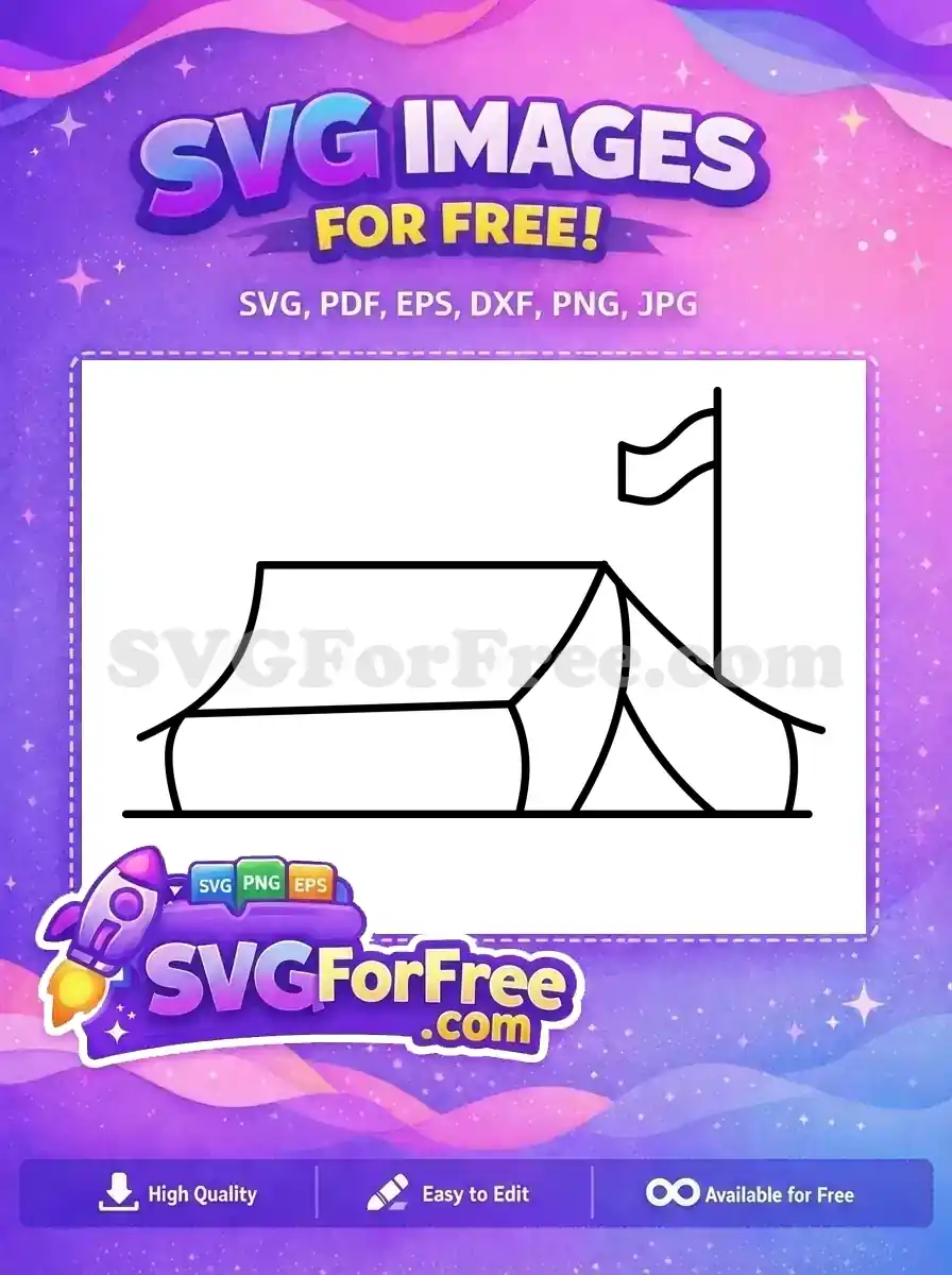 A minimalist free SVG design of a camping tent with a waving flag, ideal for various creative projects. Download this free vector now!