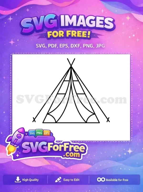 A free minimalist teepee tent outline SVG, ideal for camping, adventure, and outdoor-themed designs.