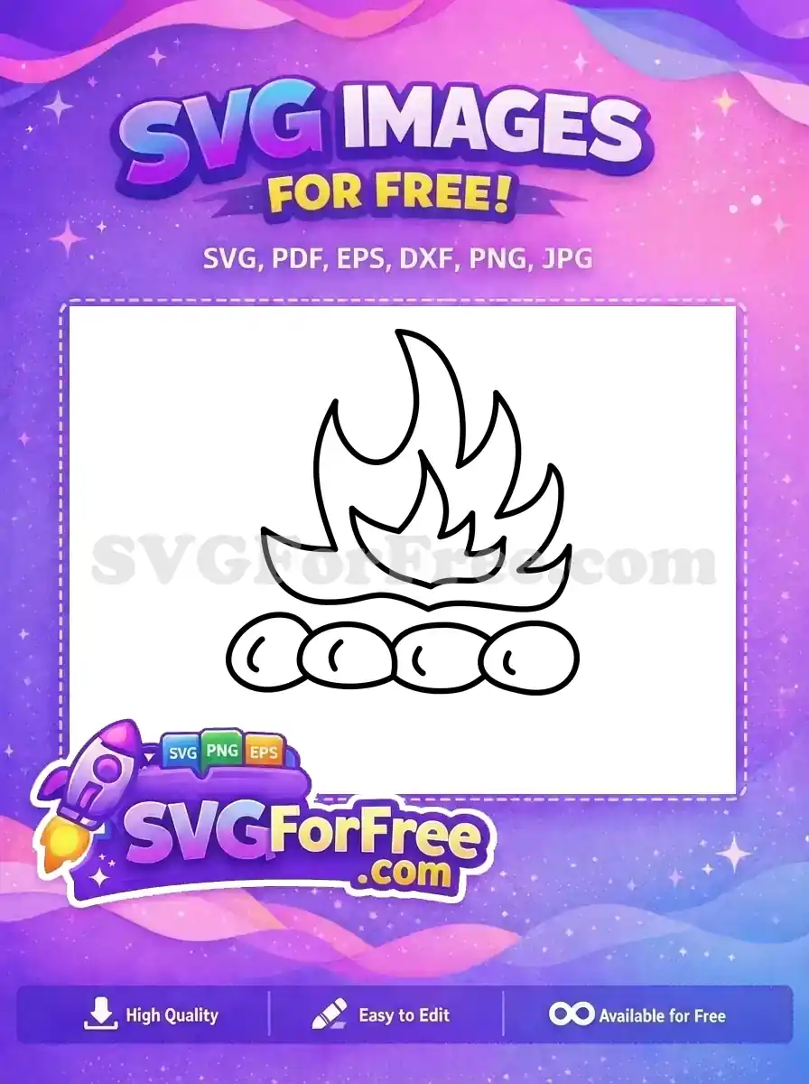 A simple, free outline SVG of a campfire with flames and logs, ideal for outdoor-themed crafts and free projects.