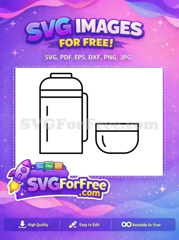 This free outline icon depicts a classic thermos flask with its accompanying cup, perfect for travel or beverage-related free designs.
