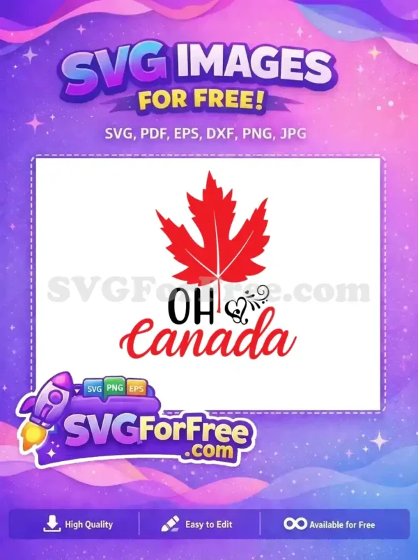 Free OH Canada Maple Leaf Design – Instant Download SVG A free 'OH Canada' SVG design with a bold red maple leaf and elegant script, ideal for patriotic projects. Get this free design now!