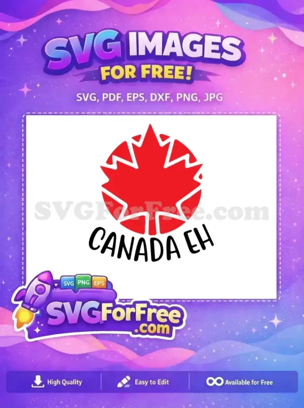 Free Canada Eh Maple Leaf SVG Design – Instant Download A vibrant free design featuring a stylized red maple leaf within a circle and 'CANADA EH' text, celebrating Canadian spirit. Download this free SVG now!