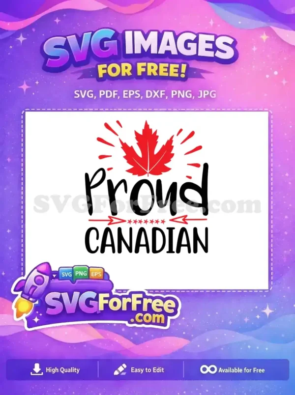 Free Proud Canadian SVG Design – Maple Leaf Patriotism A free 'Proud Canadian' SVG design featuring a bold red maple leaf and patriotic text, ideal for diverse projects.