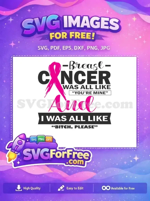 Free Breast Cancer awareness SVG featuring a pink ribbon and a powerful, defiant message of overcoming. Download this free design!