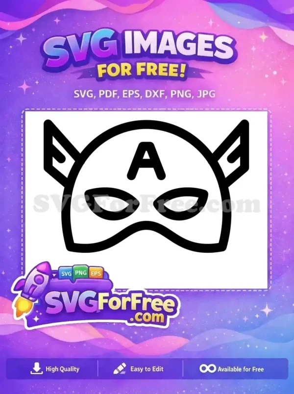 Free Captain America style mask SVG, featuring a prominent 'A' and winged sides. A dynamic free hero design.