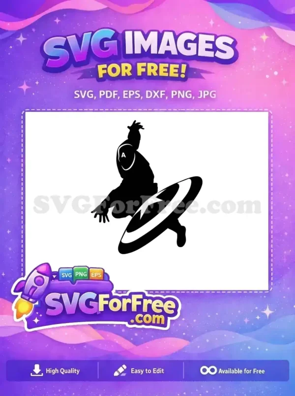 Dynamic free Captain America silhouette, shield ready for action. This striking free vector design is perfect for any superhero fan's project.