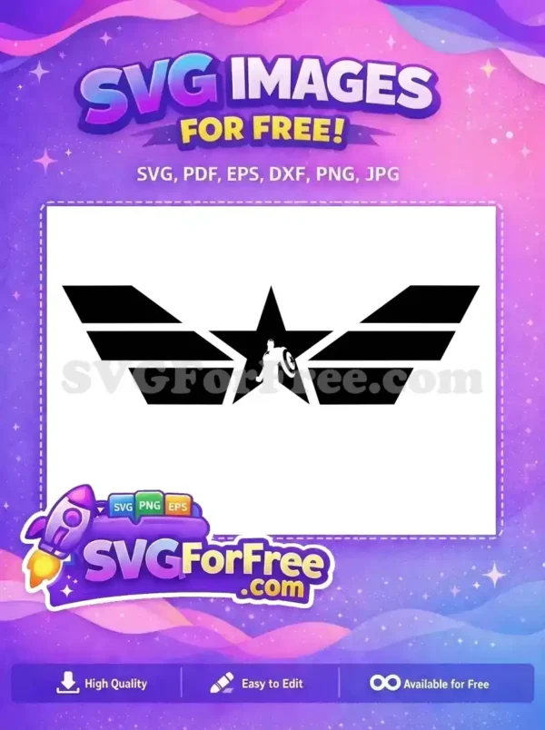 A free Captain America-themed SVG design featuring a star emblem with a superhero silhouette and shield, ideal for fans.