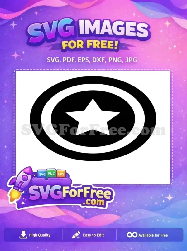 A free, bold black and white SVG design featuring a five-pointed star within concentric circles, resembling a classic shield emblem.