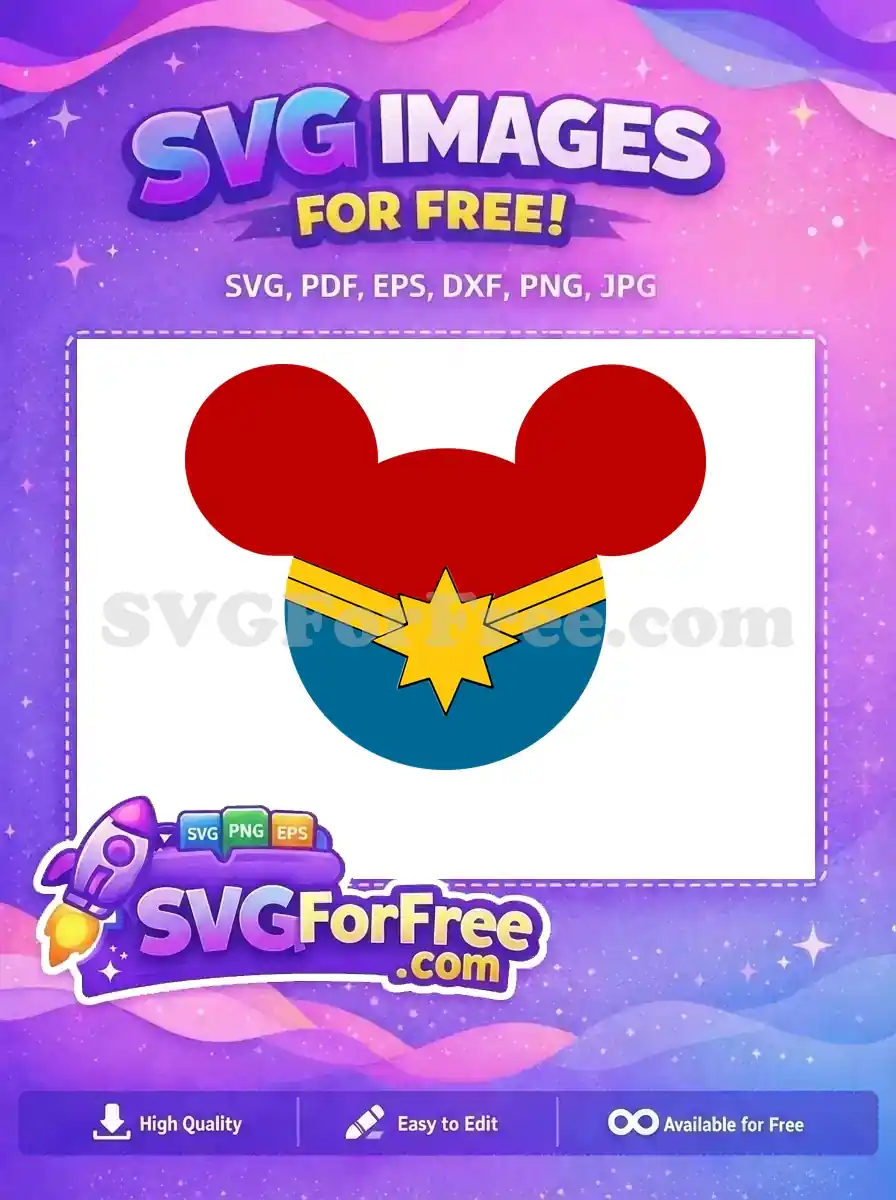 A free Captain Marvel Mickey Mouse SVG design, combining iconic superhero and cartoon elements for creative projects.