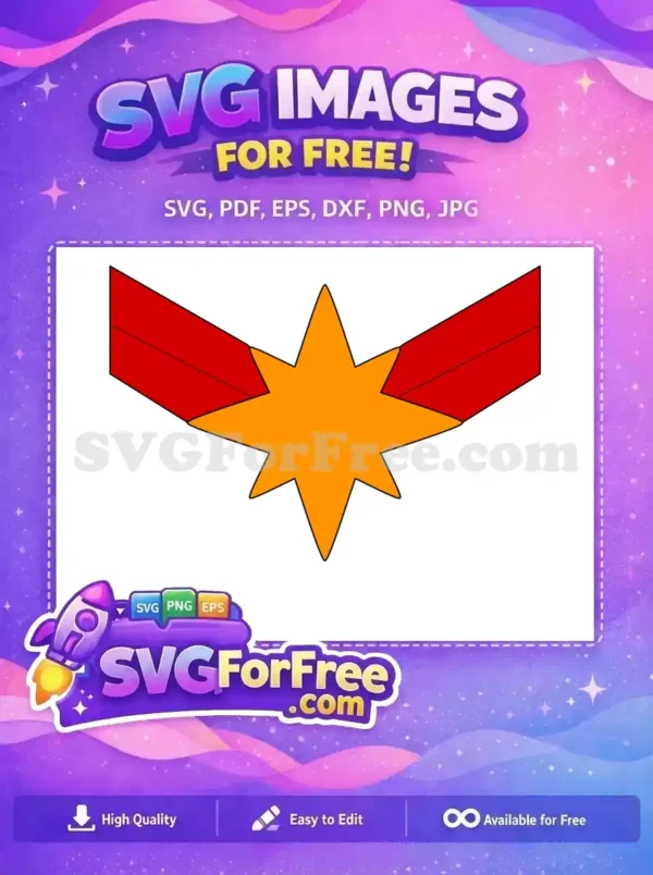 Free Captain Marvel star logo. A vibrant orange star with red wings, perfect for superhero-themed projects. Get this free design!