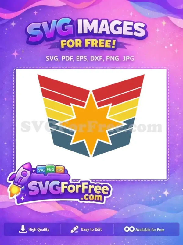 Free Captain Marvel logo SVG, a vibrant superhero design with a golden star and colorful stripes, ready for download.