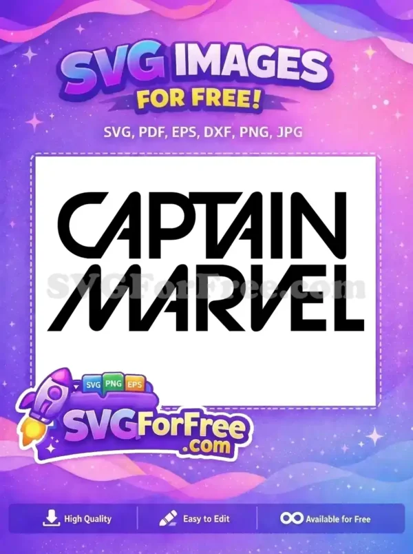 A free Captain Marvel logo design, featuring bold black text on a white background. This free SVG is ideal for superhero fans.