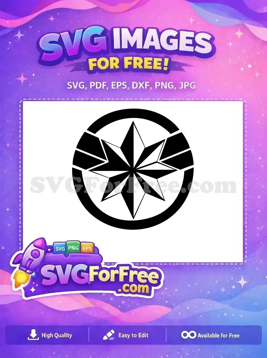 A free, bold black and white geometric star symbol within a segmented circle. This striking free design is versatile for all projects.