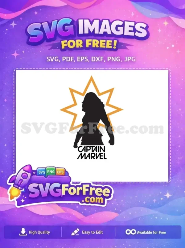 Captivating Free Captain Marvel Silhouette Vector Design An iconic free Captain Marvel silhouette with a dynamic starburst background and bold text, perfect for fans.