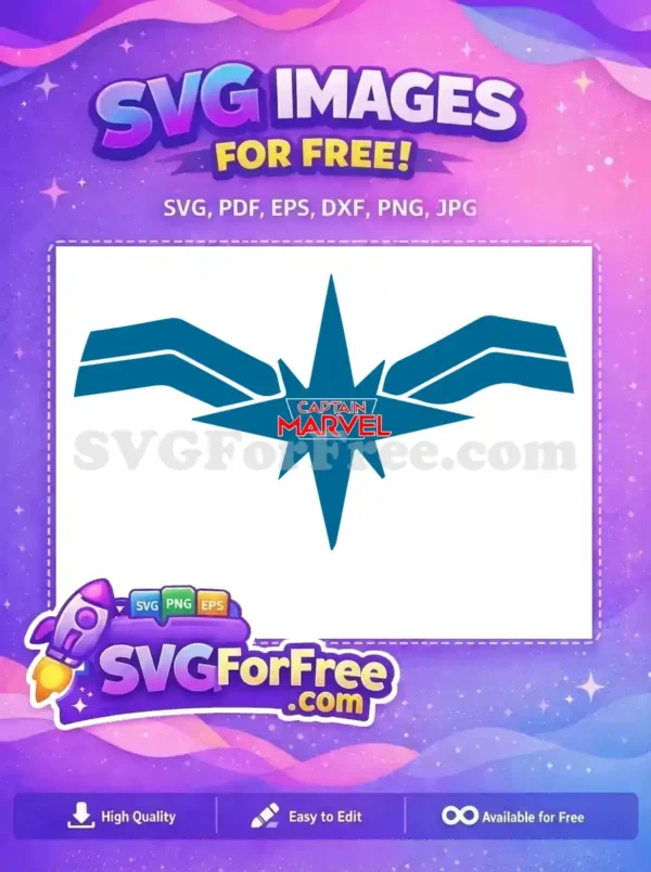 A prominent free Captain Marvel logo, featuring a striking blue starburst with bold red lettering, ideal for fans.