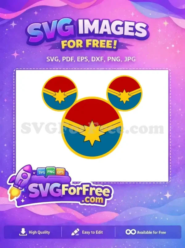 Free Captain Marvel Mickey head logo design, a vibrant superhero mashup for all your creative projects! Download free SVG.