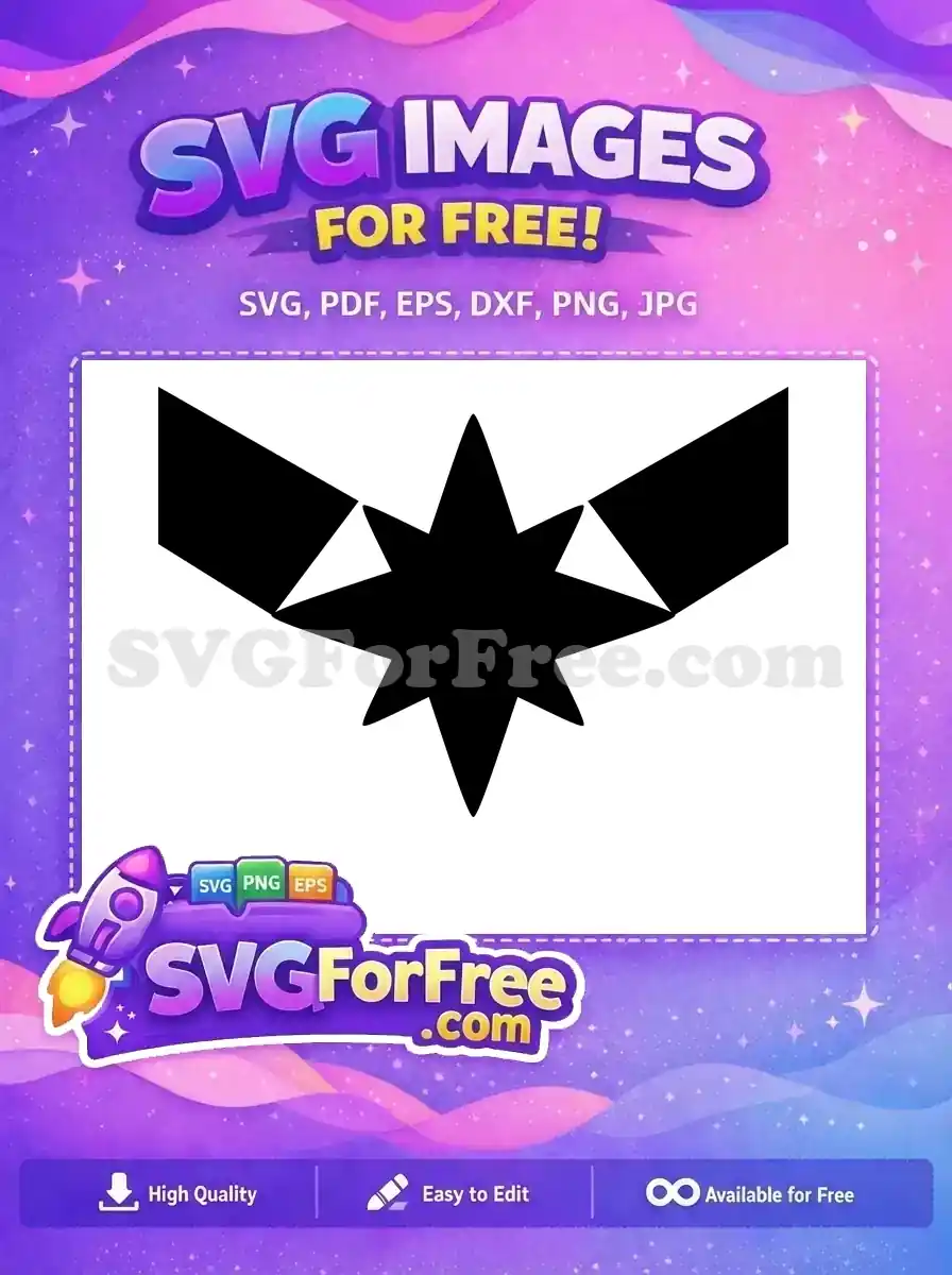 A free design featuring a bold black star emblem with radiating wing-like shapes, perfect for superhero themes. Grab this free SVG!