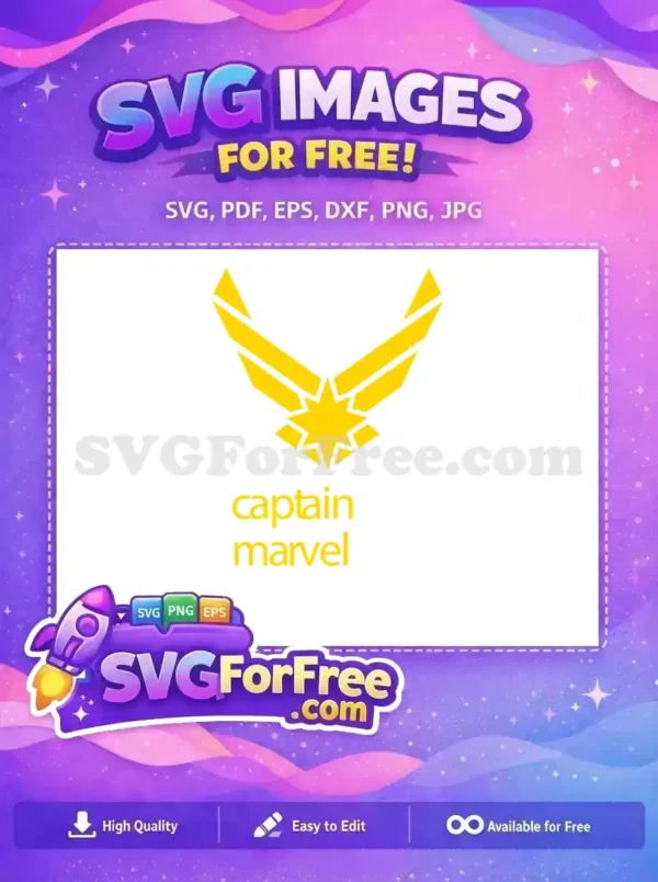 Free Captain Marvel Logo Design – Iconic Hero SVG Free Captain Marvel logo SVG, featuring iconic yellow star and wings, with 'captain marvel' text below. Perfect free design.