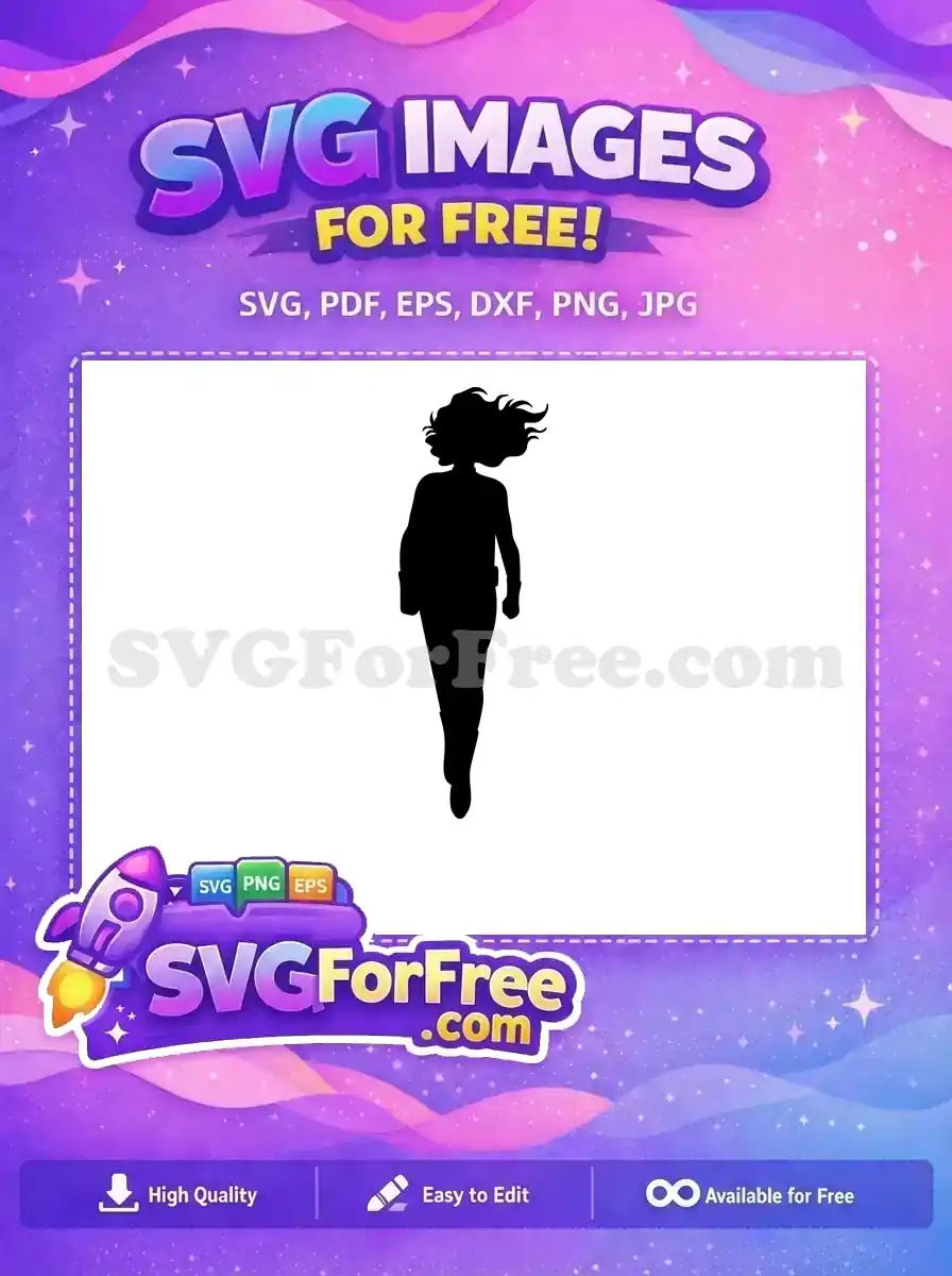 Dynamic free female silhouette in a powerful pose with flowing hair, ideal for a variety of creative free design projects.