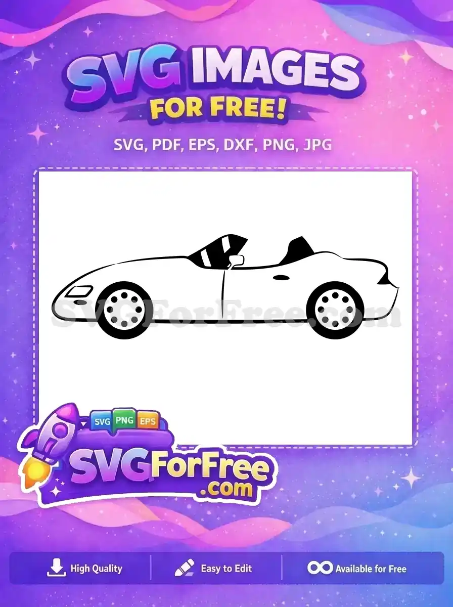 Discover this free SVG of a stylish convertible car, showcasing its sleek side profile and open-top design, ideal for crafting.