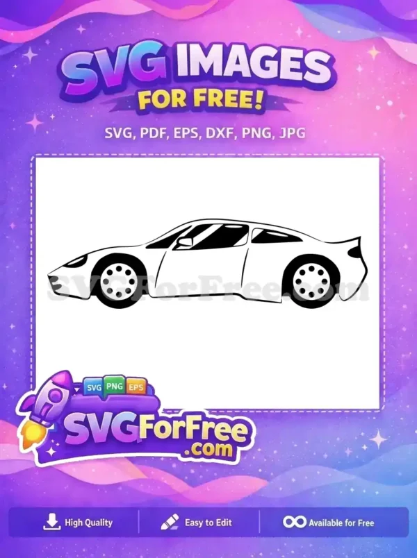 A sleek, free outline SVG of a modern sports car, ideal for crafting and digital projects. Download this free design now!