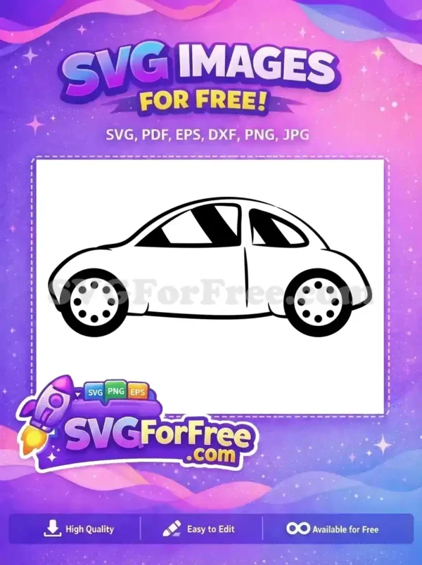 A delightful free cartoon car design, a simple black and white vector outline, ideal for various free creative projects.