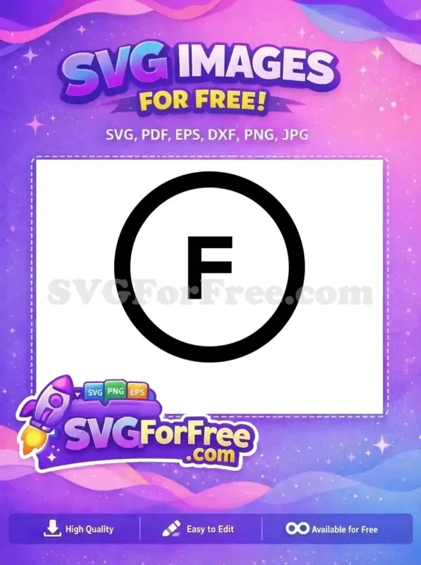 A clear, free design of a bold black letter 'F' centered within a thick black circular outline, symbolizing freedom and quality. Download this free graphic now!