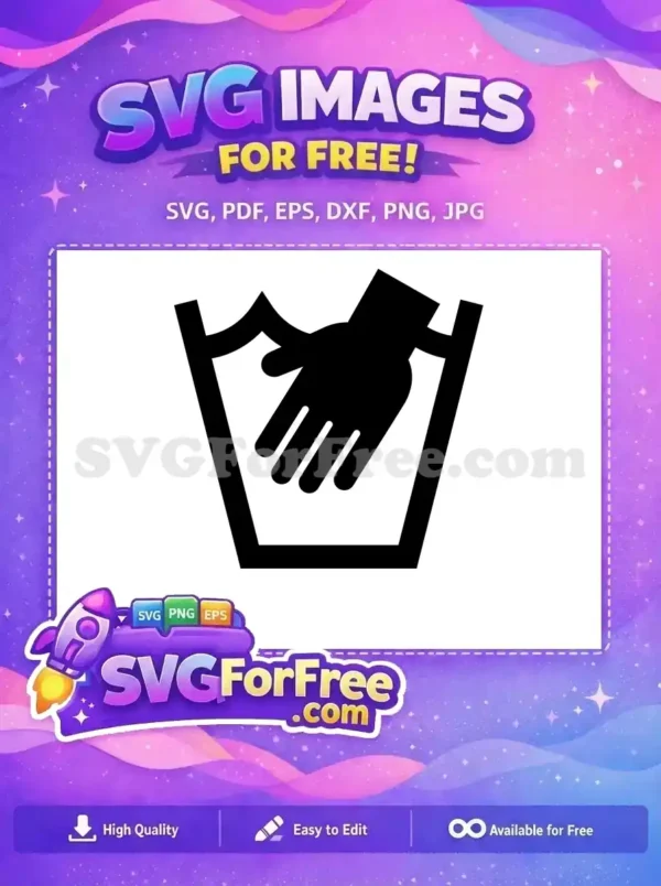 A clear free hand wash symbol, showing a hand in a basin, indicating gentle fabric care. A must-have free design.