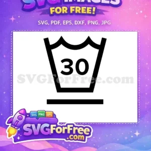 A free SVG of a black laundry symbol featuring a wash tub with '30' and a gentle cycle line, ideal for designers.