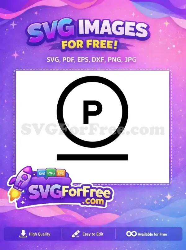 A free parking sign SVG featuring a bold 'P' inside a circle with a horizontal bar below, ideal for web and print.