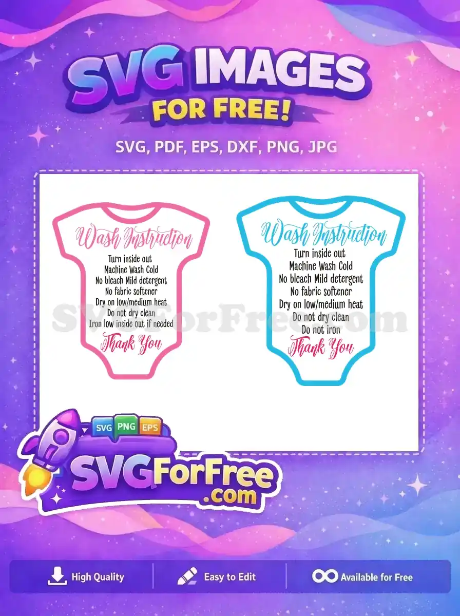 Free pink baby onesie wash instructions SVG. This free design details care for handmade items, ensuring longevity with clear, easy-to-read text.