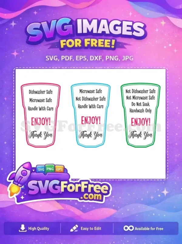 Free Care Instruction Labels SVG Design Bundle for Crafts A vibrant free design featuring three unique care instruction labels for tumblers, ideal for DIY projects. Download this free SVG!