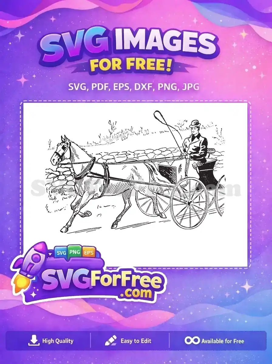 A free vintage illustration of a horse-drawn carriage with a driver, perfect for classic design projects. Free download.