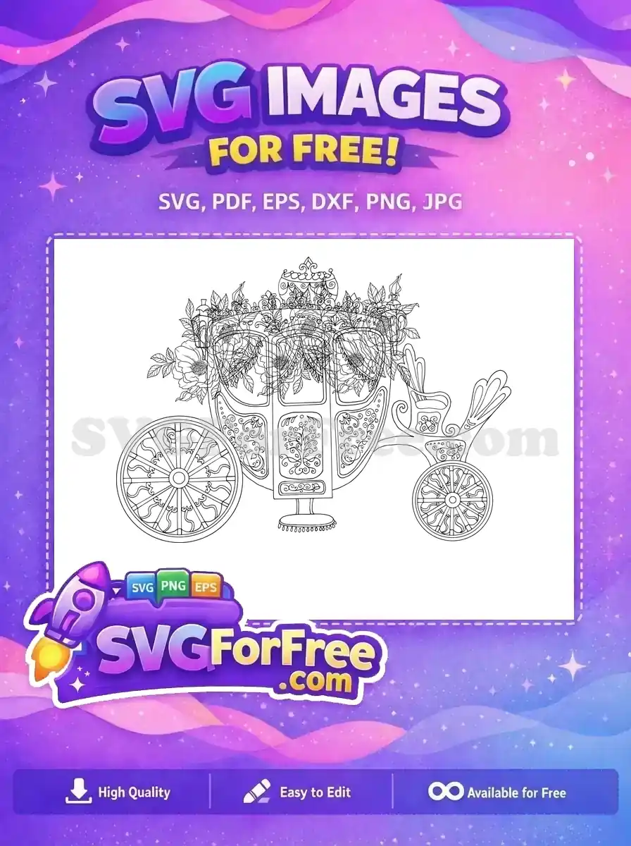 Free ornate floral carriage SVG for crafting and coloring. A beautiful, intricate design available for free.