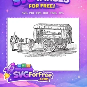 Free Vintage Ambulance SVG – Historical Medical Transport Design Free vintage horse-drawn ambulance SVG, showing sick or injured patients inside and attendants. A free historical medical transport illustration for diverse projects.